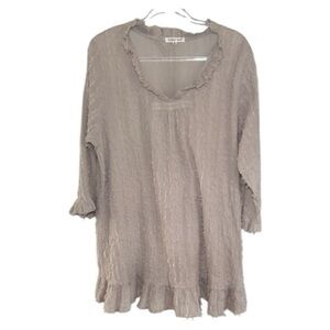 Indigo Soul Textured Fringe Hem Cotton Tunic Top – Neutral Beige – Women’s 2X